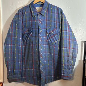 VTG 90s Northwest Territory Flannel Light Blue Shacket Quilt Line Plaid Mens 2XL